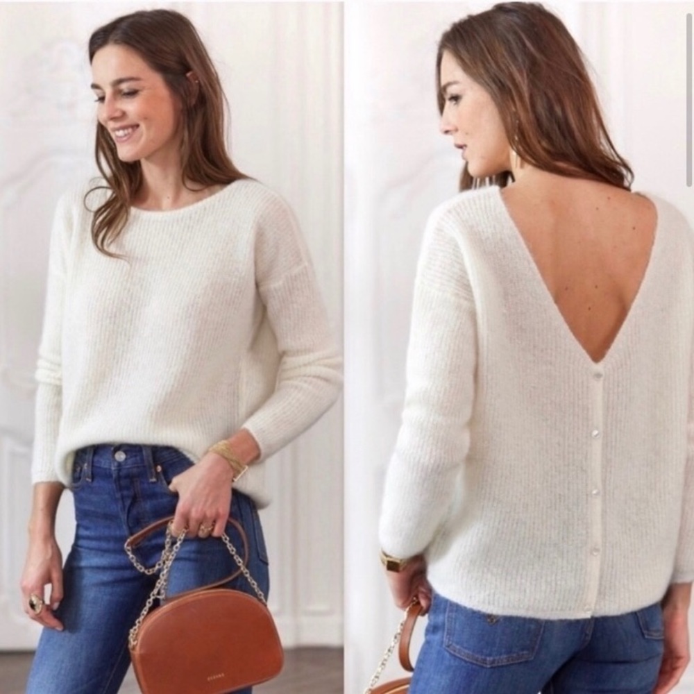 Sézane Barry Rib Knit Ecru Jumper